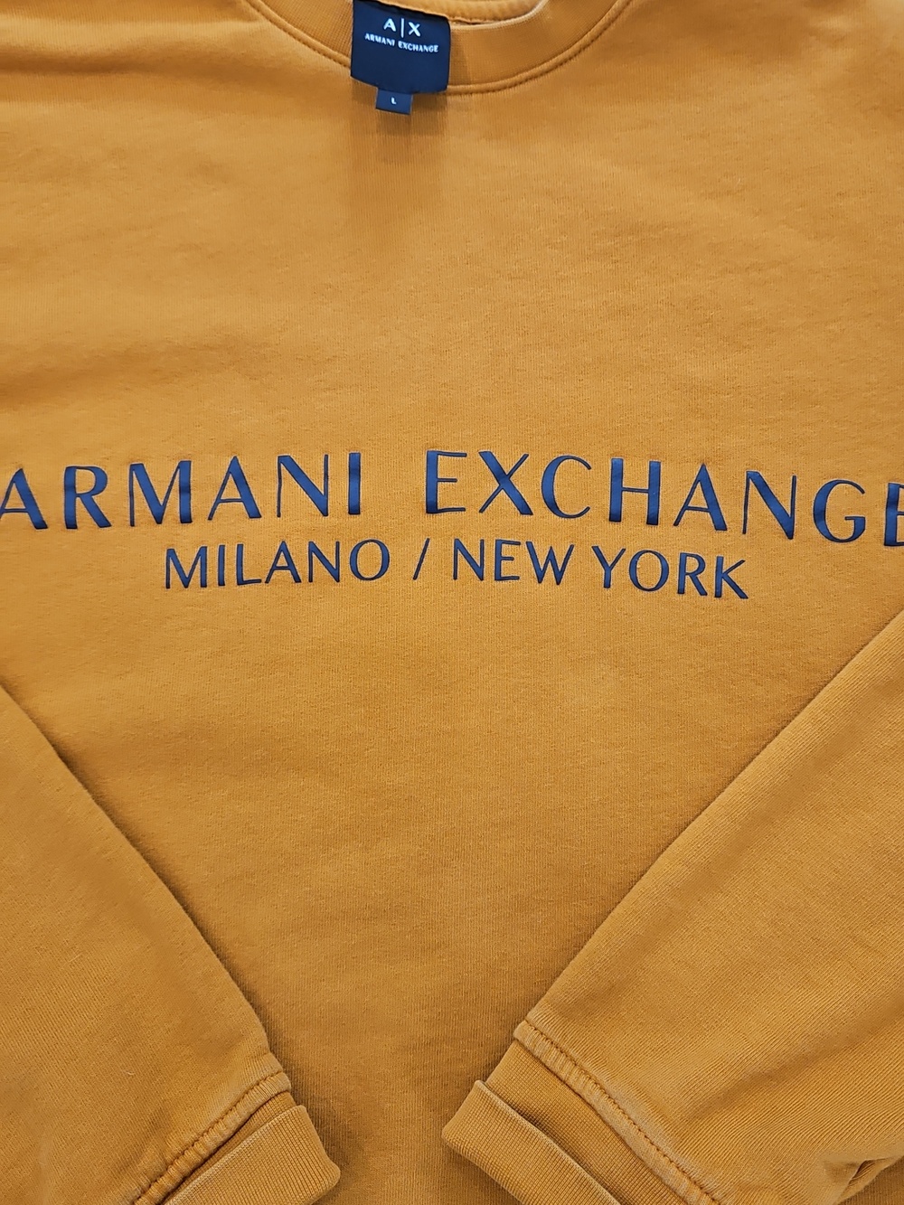 Armani Exchange Womens Golden Mustard Sweatshirt Logo Crewneck Sweater - Picture 2 of 4